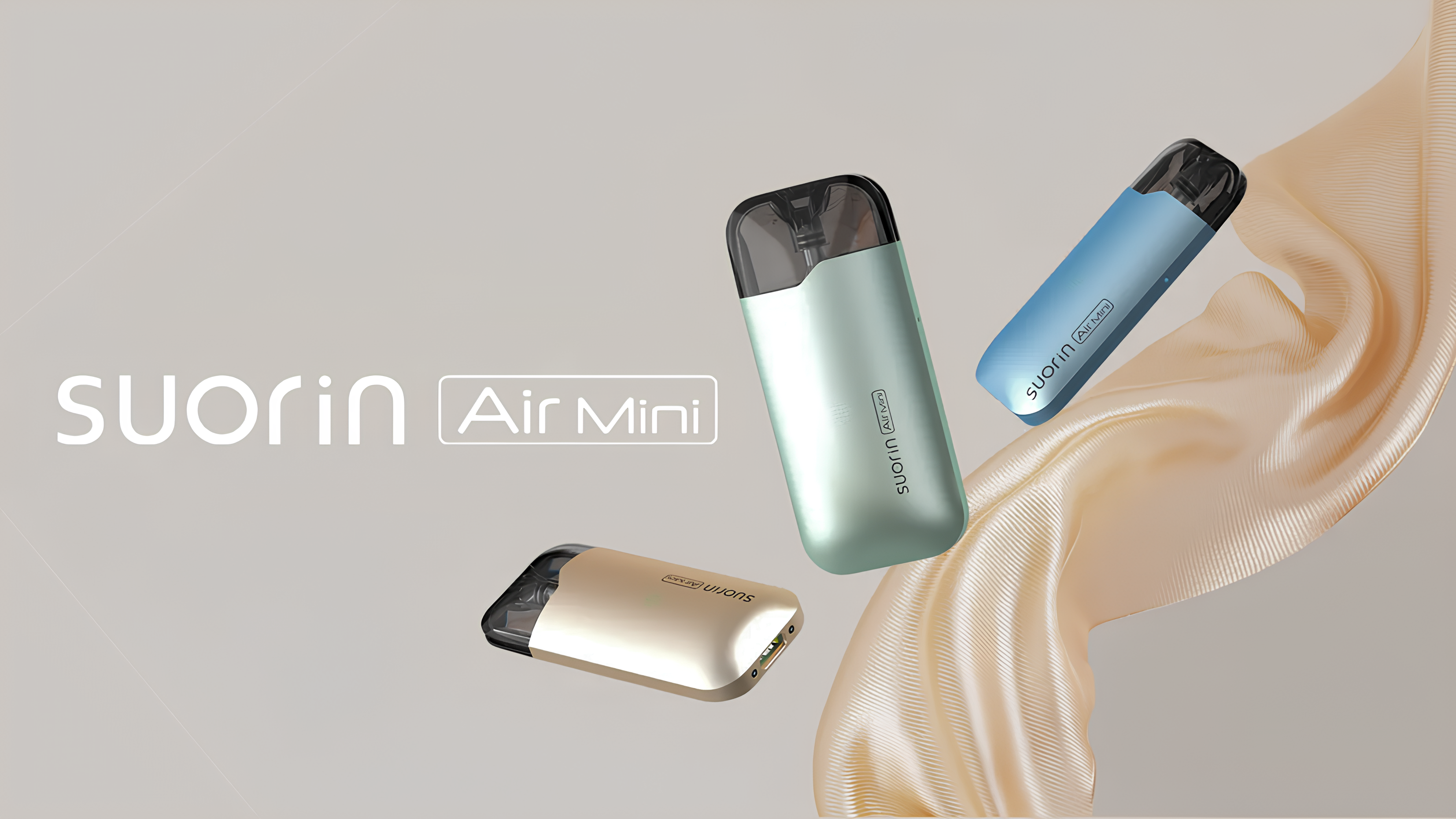 Suorin Air Mini vape device with dimensions of 75mm by 32mm and a sleek, compact design. Features include a laser-etched RGB battery indicator, a drip tip snap-cap cover, and a maximum wattage output of 14W. It comes with a 430mAh battery that charges in just 30 minutes, a 2ml atomizer capacity, and a 1.0ohm Clapton-style coil. The device has a snap pod connection with dual top fill and magnetic pod connection. Utilizes draw-to-activate technology and includes a Type-C USB port.