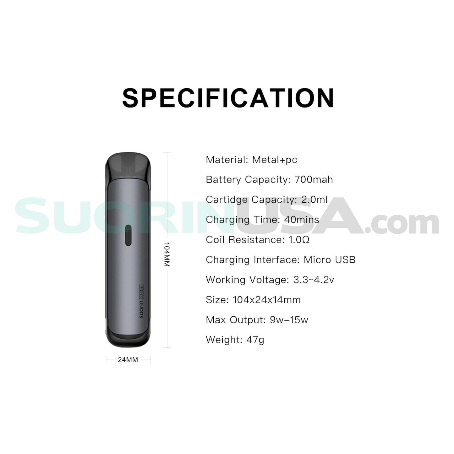Suorin Shine Charcoal Specs