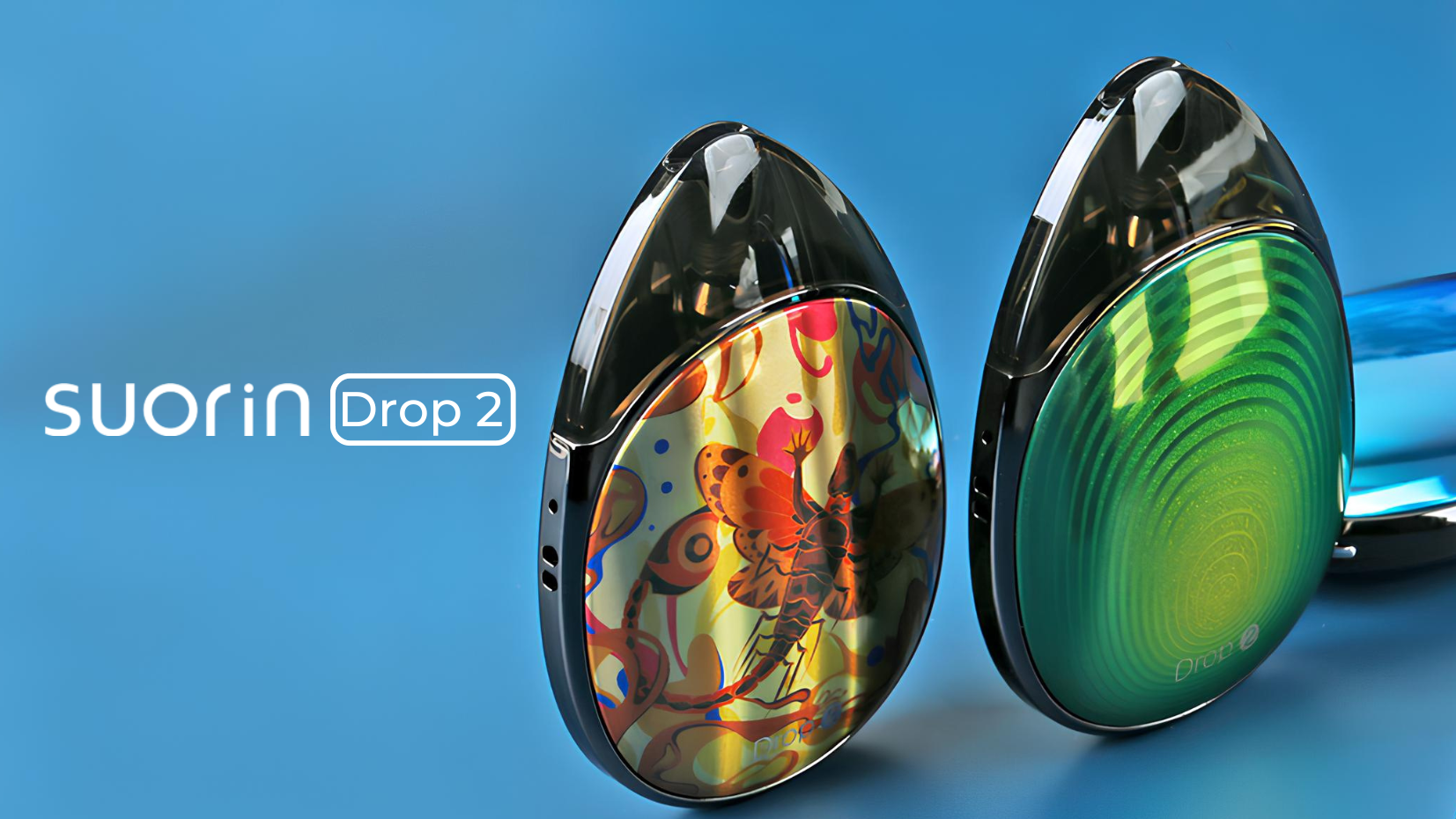 Suorin Drop 2 vape device with a distinctive teardrop shape and ergonomic design. Features a large refillable pod, adjustable airflow, and a sleek finish for a stylish and portable vaping experience.