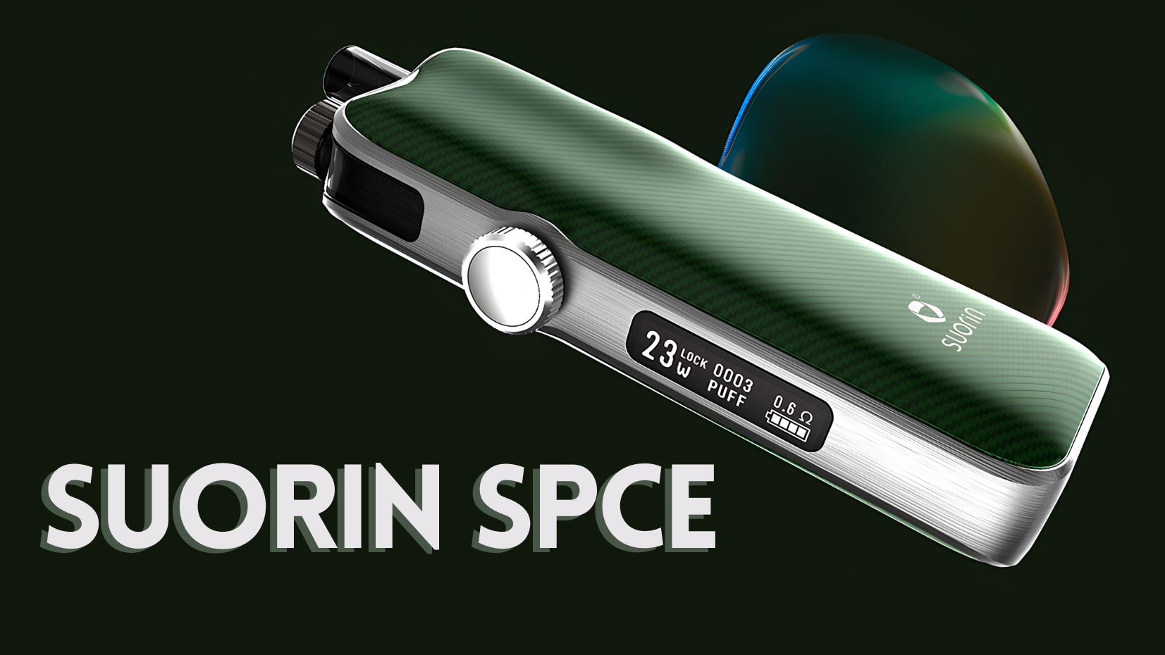 Suorin Space vape device featuring a futuristic design with a compact, ergonomic shape. Includes a refillable pod system and adjustable airflow, designed for ease of use and portability.