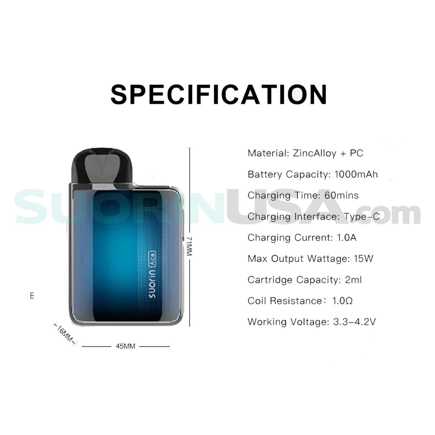 Suorin Ace Blabk Blue Specs