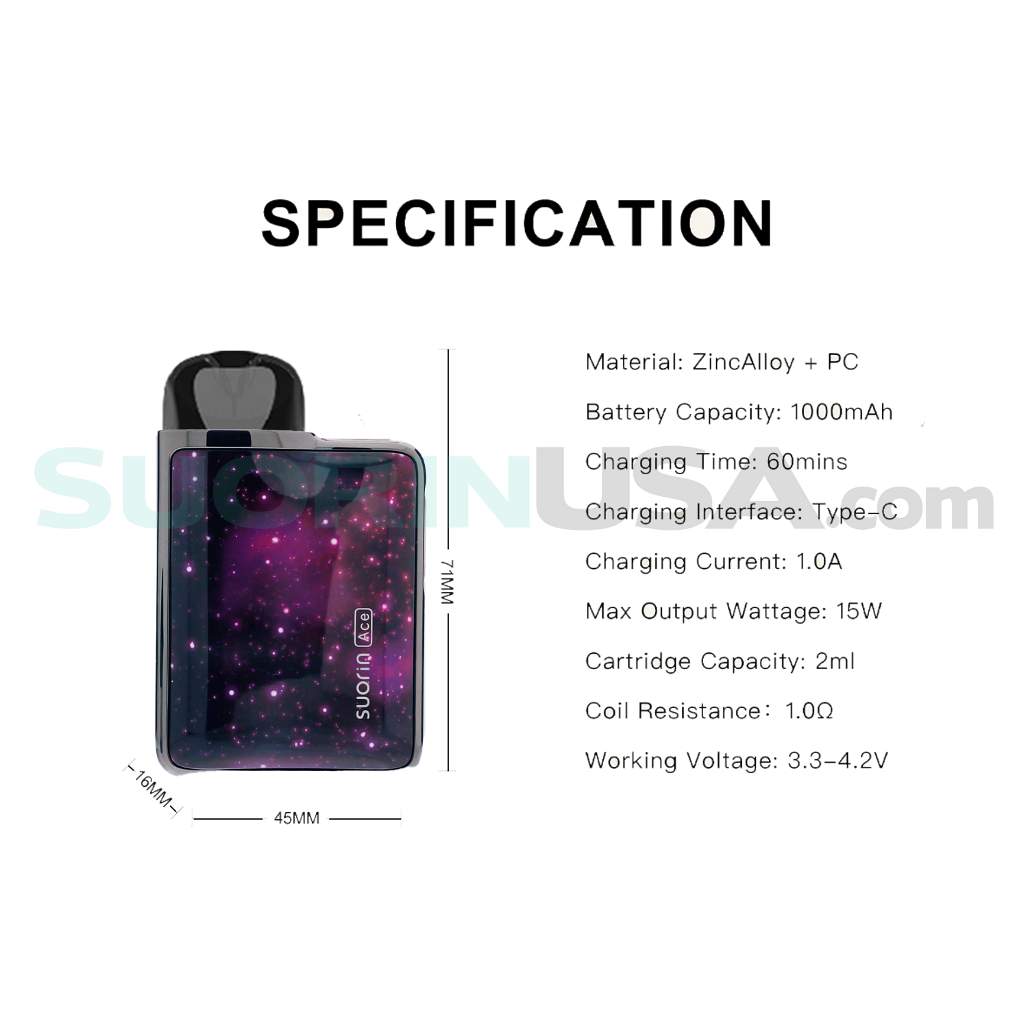Suorin Ace Fuchsia Specs
